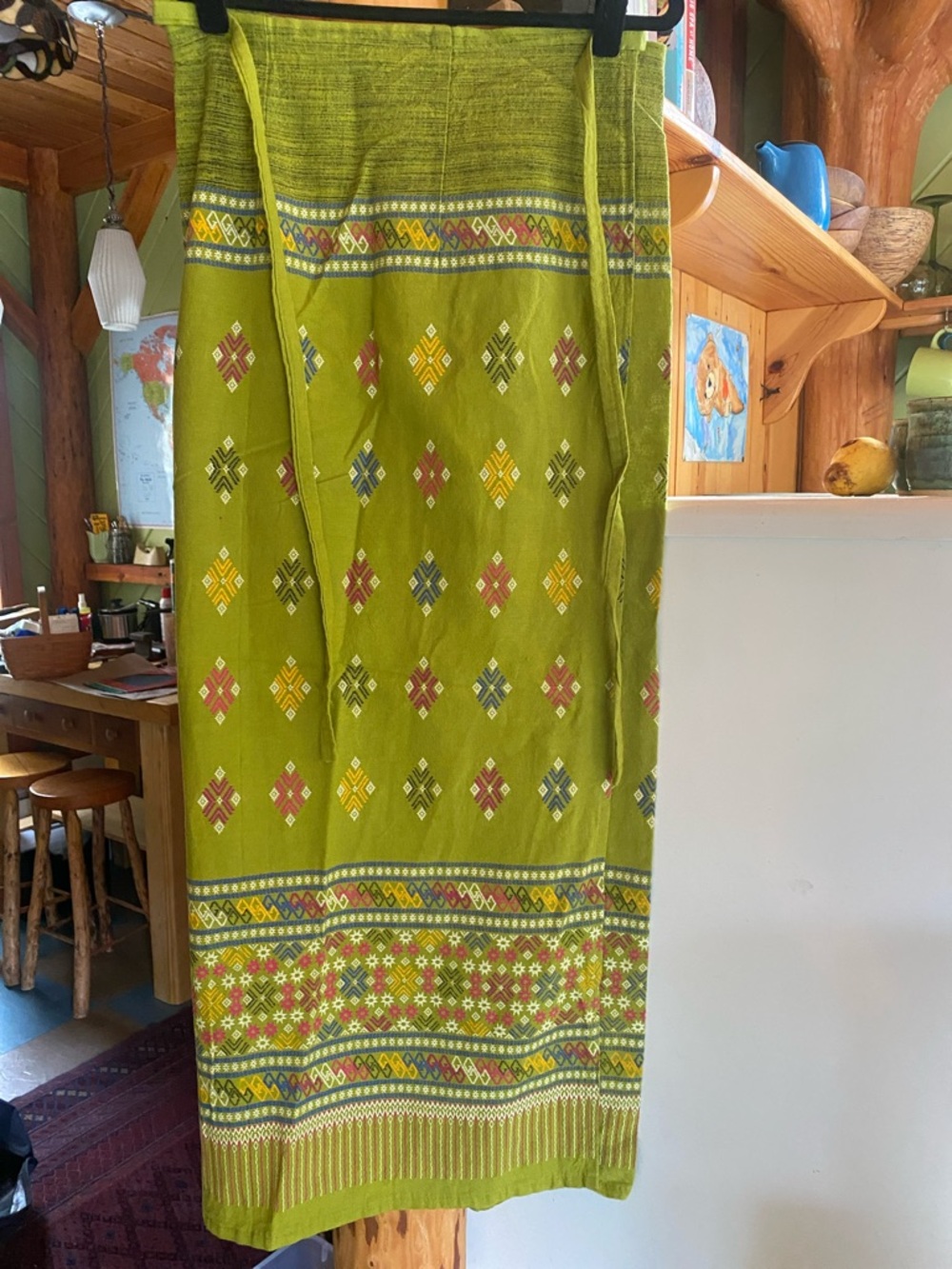 Green Ethnic Pattern Maxi Skirt